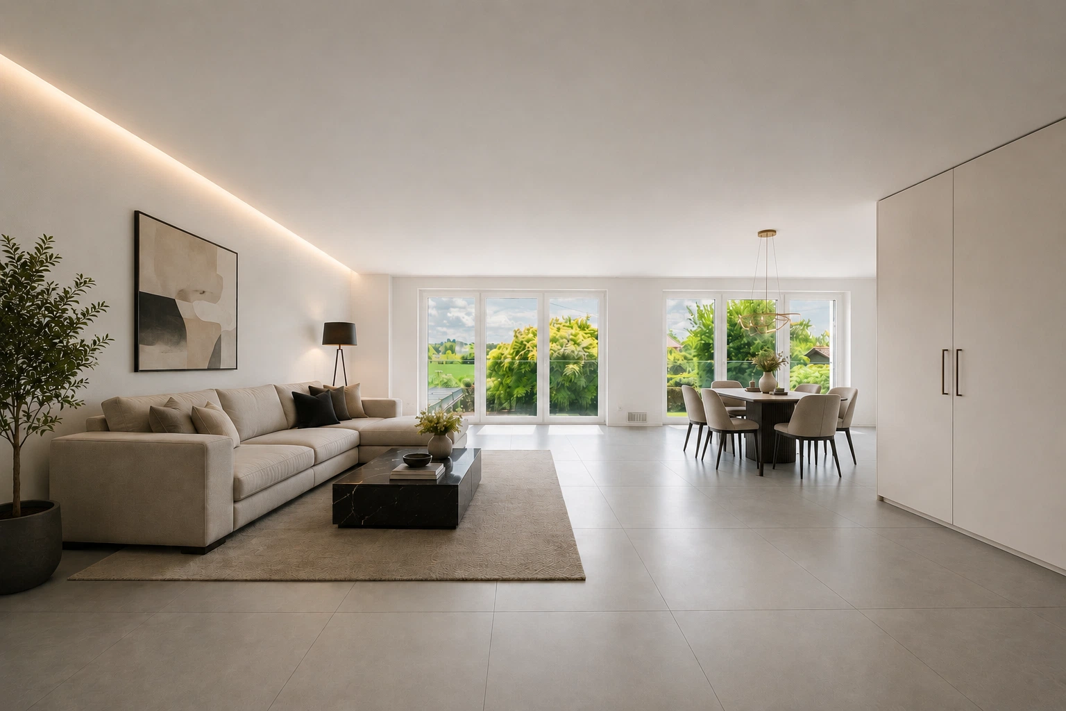 Wohnraum nach Virtual Staging — möbliert und einladend
